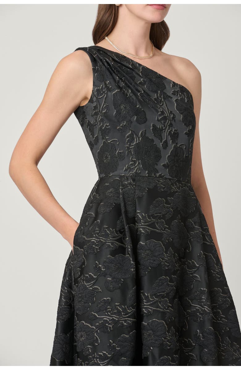 Shoshanna Midnight Georgie Bowery Jacquard Dress, Alternate, color, Jet/Gold