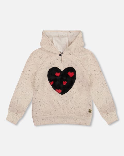 Glittering French Terry Hoodie with Heart Applique (Toddler & Little Kid)