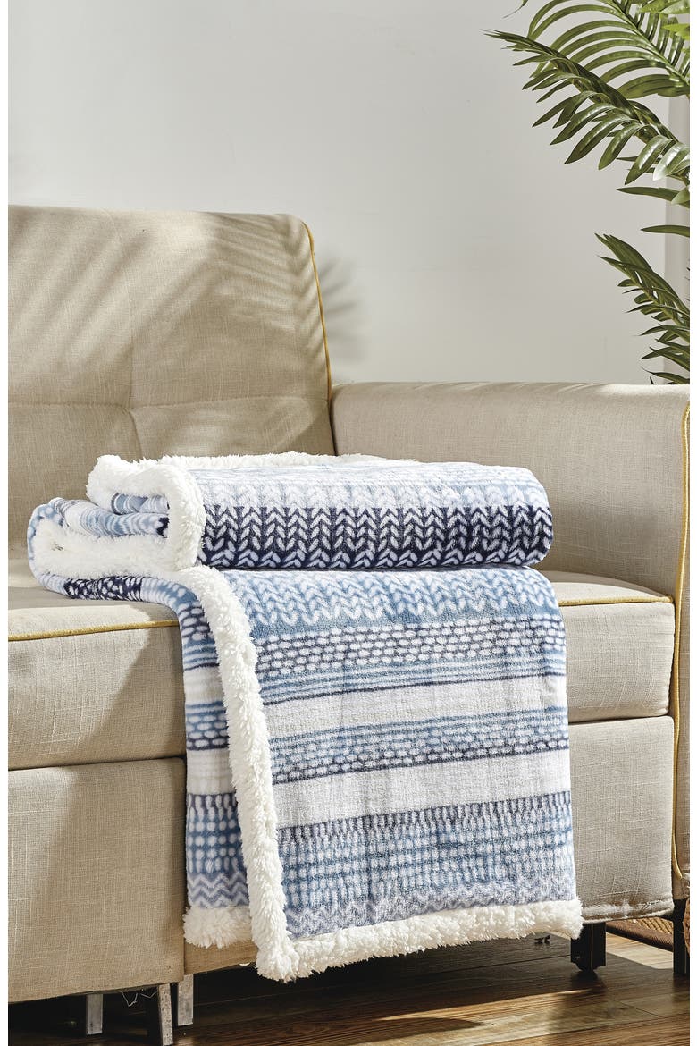 Anissa Reversible Faux Shearling Throw Blanket, Alternate, color, BLUE