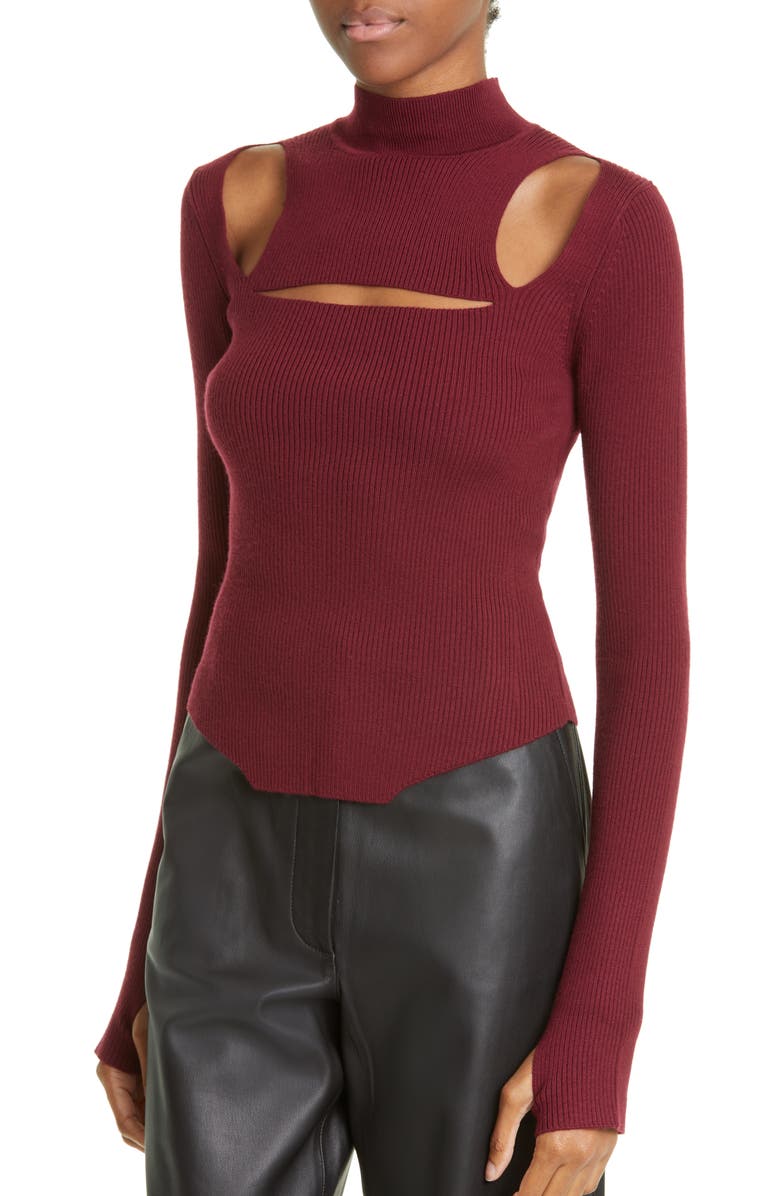 MONSE Cutout Ribbed Merino Wool Blend Sweater, Alternate, color, 