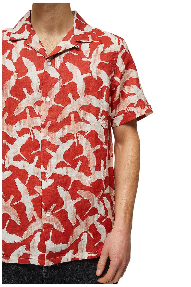Calavie Bird Print Short Sleeve Button-Up Camp Shirt, Alternate, color, TIGERLILY ORANGE MULTI