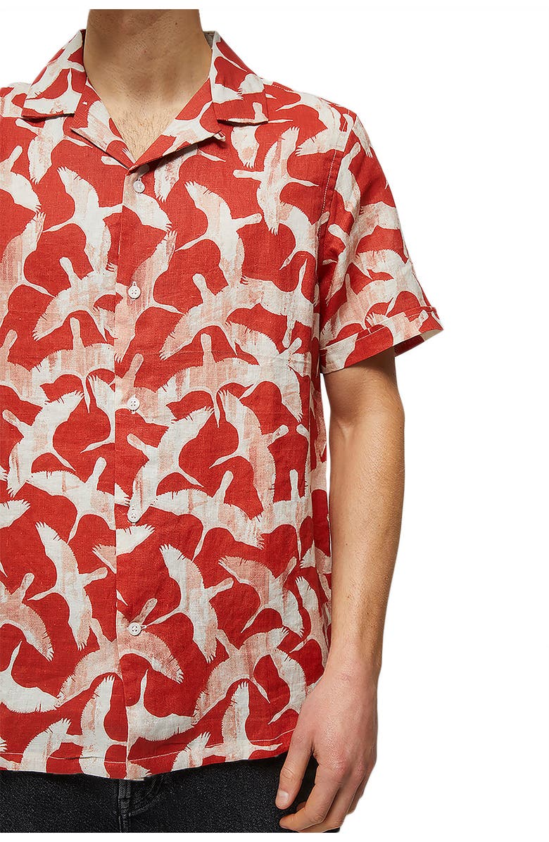 French Connection Calavie Bird Print Short Sleeve Button-Up Camp Shirt, Alternate, color, 