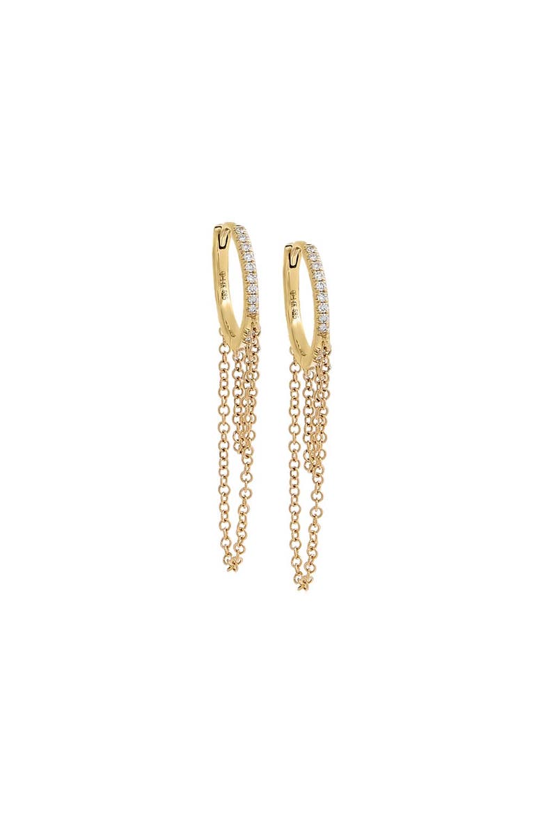 Diamond Double Drop Chain Huggie Earring 14K, Main, color, 14K Gold