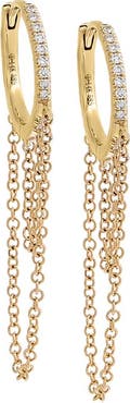 BY ADINA EDEN Diamond Double Drop Chain Huggie Earring 14K