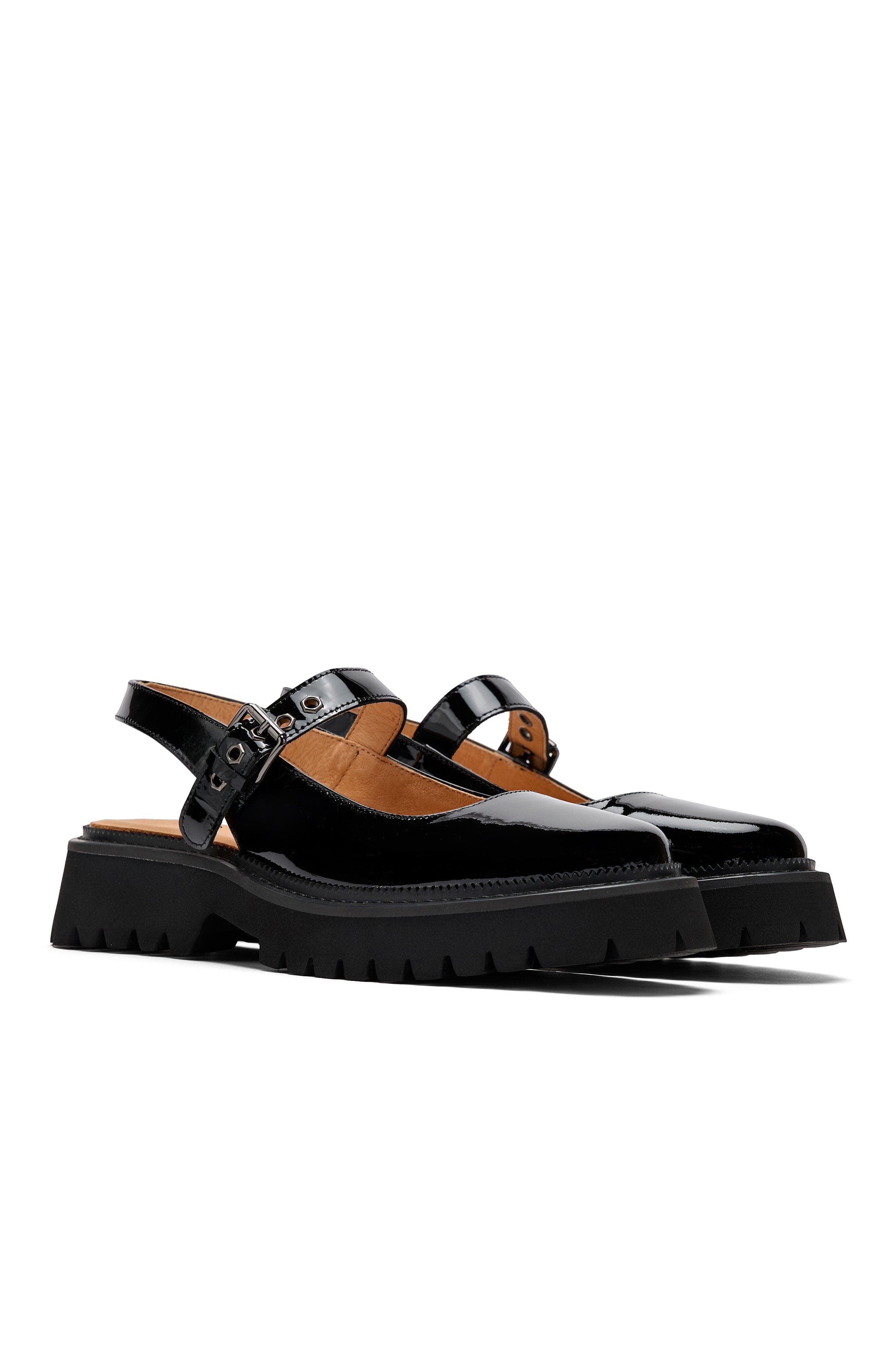 MARC NOLAN Luna Leather Mary Jane Lug Slingbacks, Alternate, color, Black