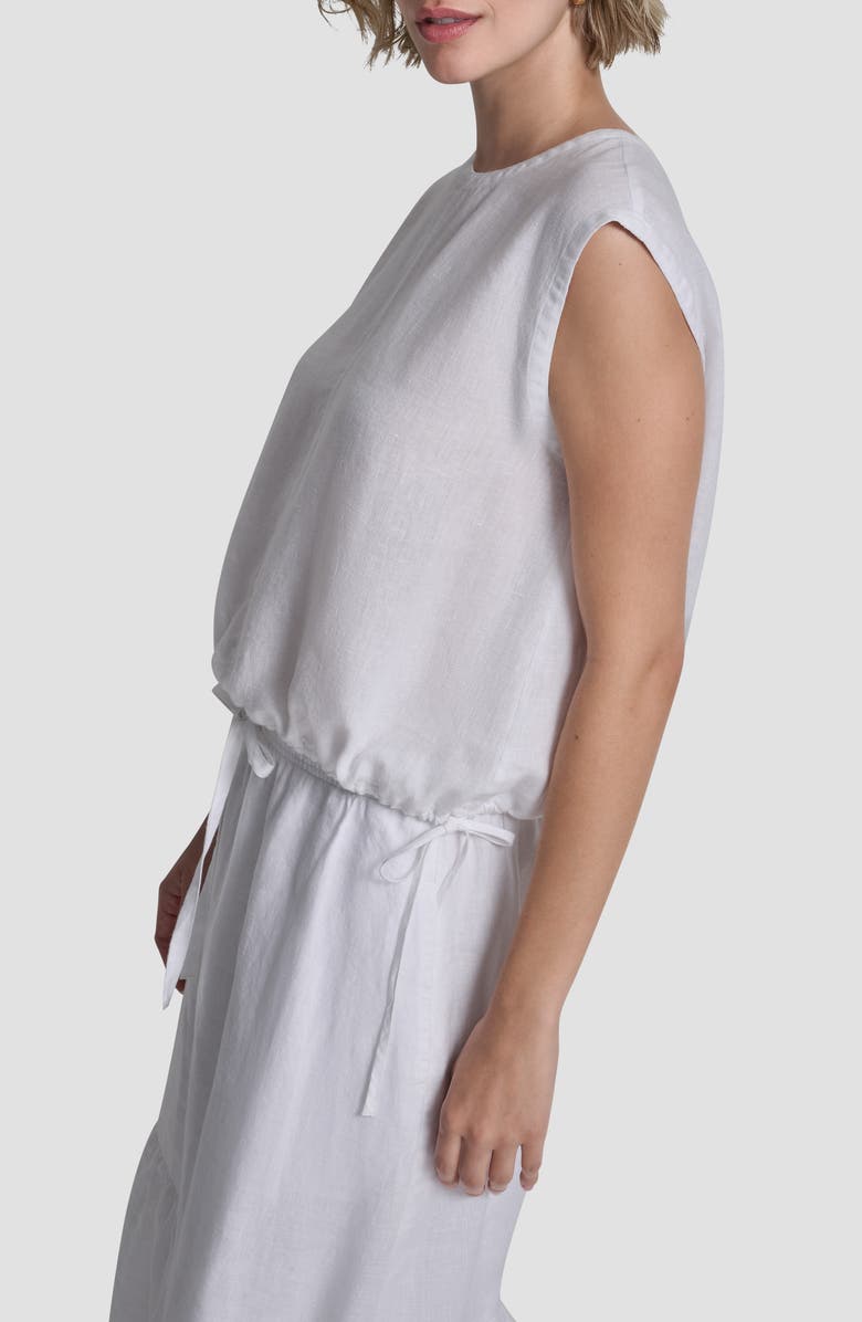 DKNY Drawstring Hem Linen Top, Alternate, color, White