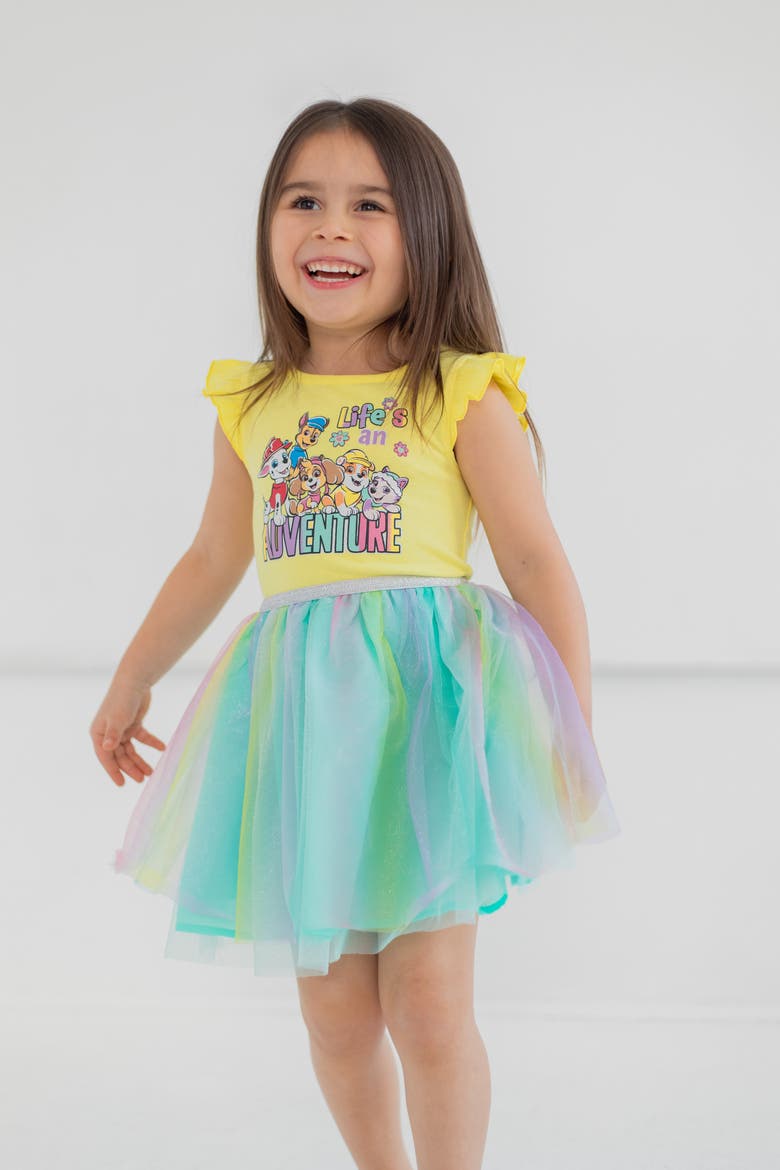 Short Sleeve Tutu Dress, Alternate, color, Yellow Multi
