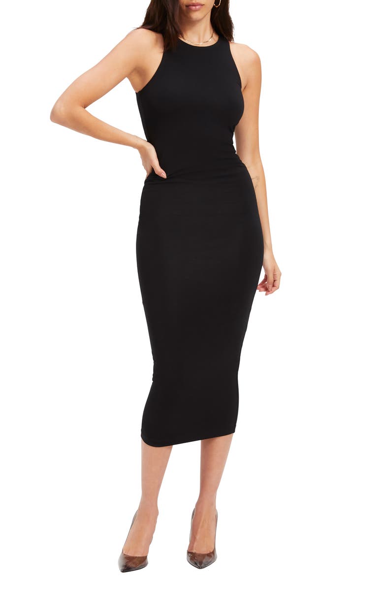 Good American Good Touch Cutaway Body-Con Midi Dress, Main, color, 