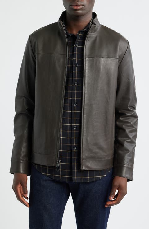 Stand Collar Leather Bomber Jacket