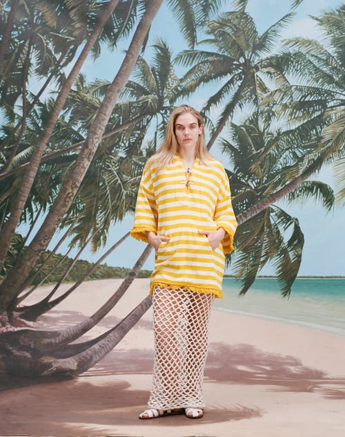 Tombolo 'saffron Stripe' Beach Towel Top In Saffron