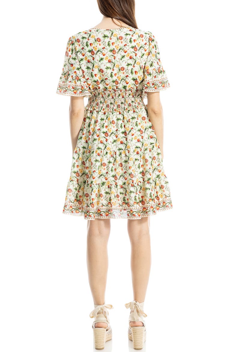 Short Bell Sleeve Fit & Flare Dress, Alternate, color, CREAM RED FLORAL FOLIAGE