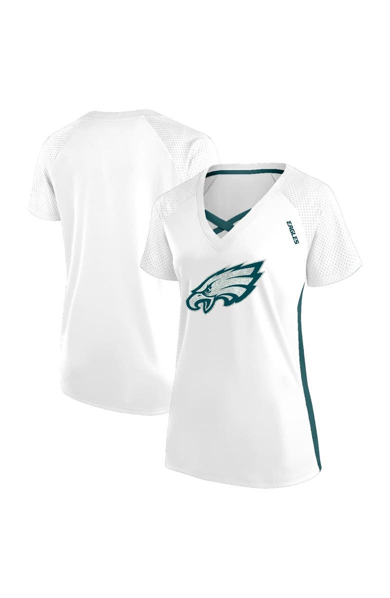 FANATICS Women's Fanatics  White Philadelphia Eagles Plus Size Glitter Lace-Up V- Neck T-Shirt, Alternate, color, 