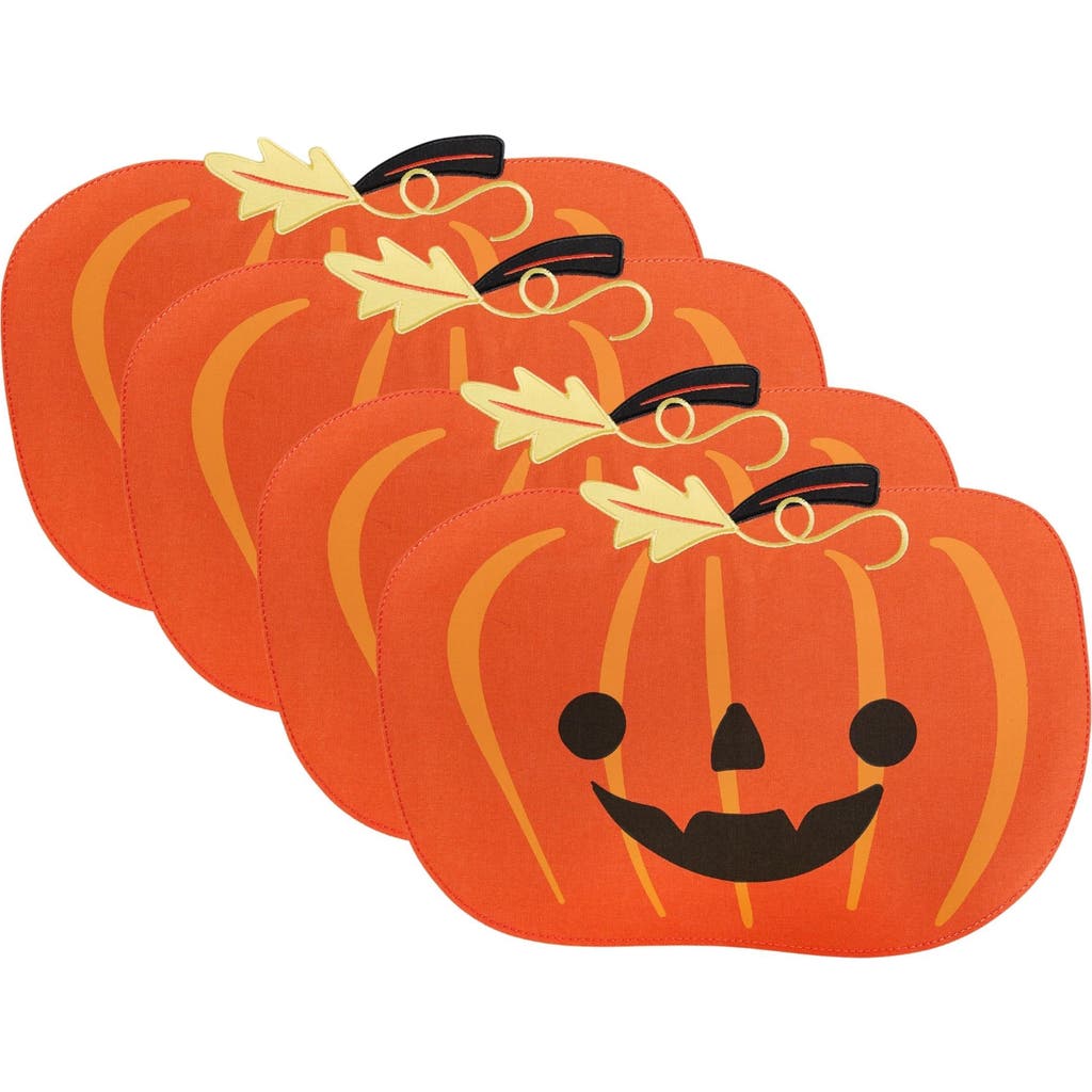 Design Imports Jack-o'-latern Set Of Four Placemats In Orange