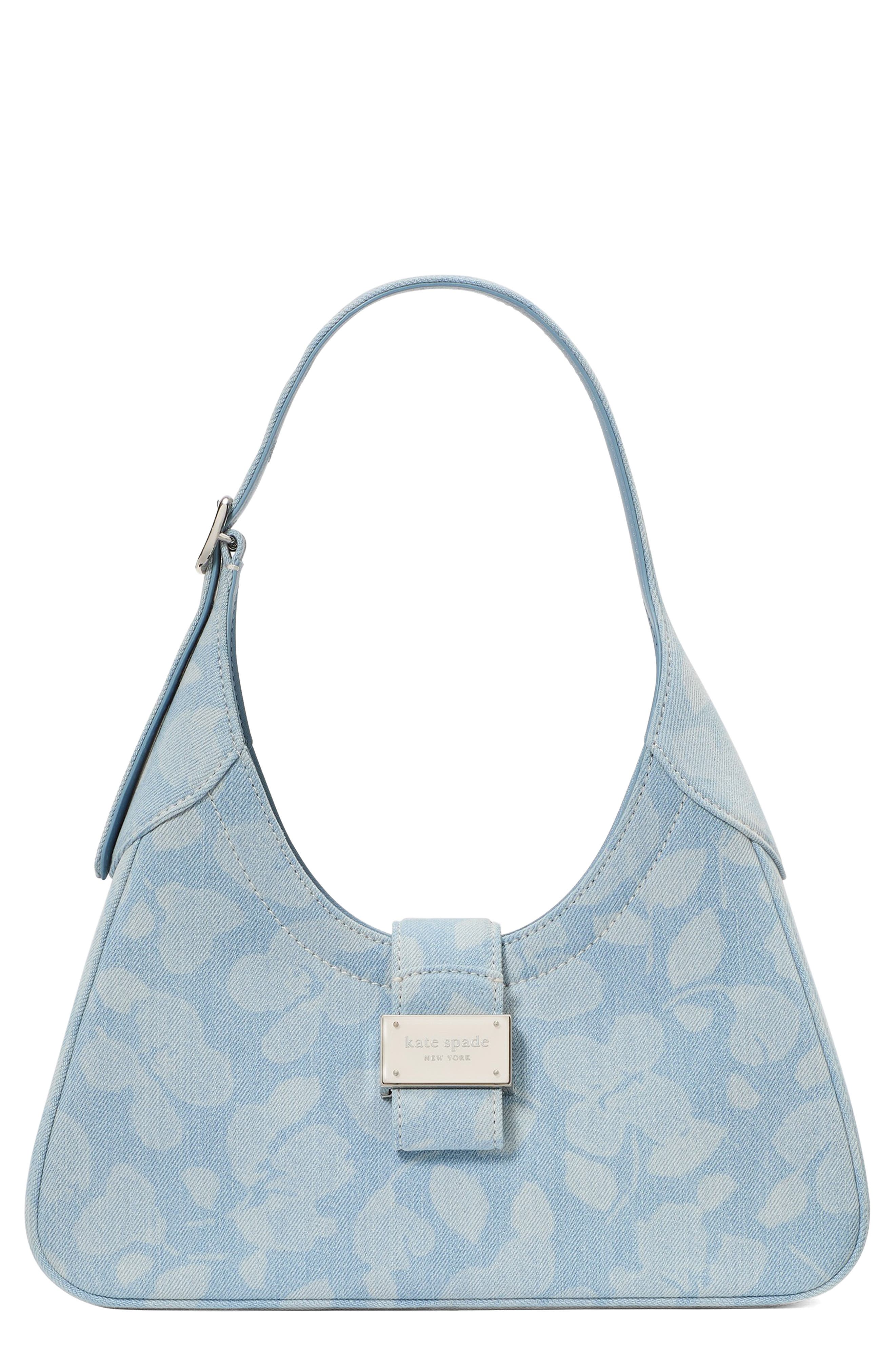 Kate Spade New York small noveau printed denim shoulder bag, Main, color, 