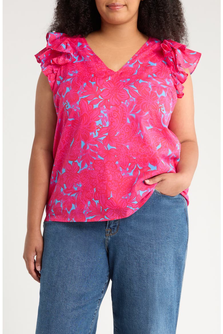 Delina Ruffle Sleeve Top, Main, color, PINK/ BLUE