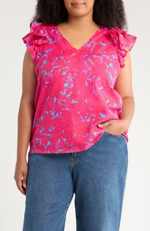 Delina Ruffle Sleeve Top (Plus)