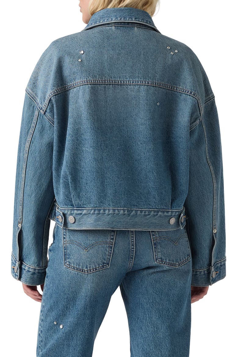 Embellished Loose Crop Denim Trucker Jacket, Alternate, color, TRIP ON DRIP TRUCKER