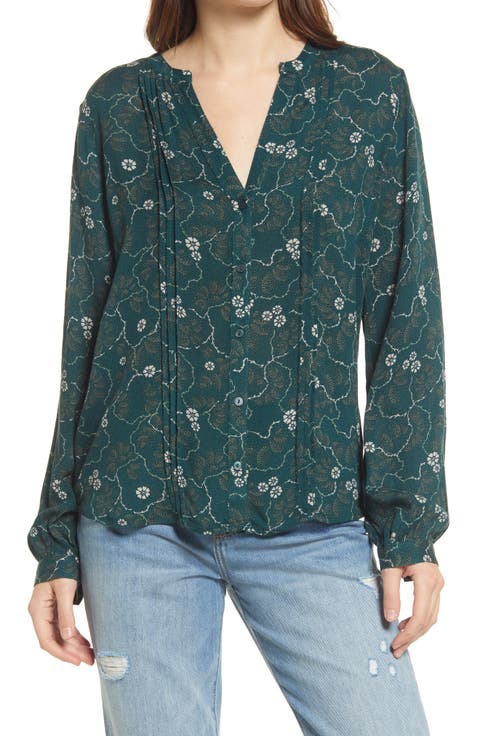 Pleated Long Sleeve Peasant Blouse