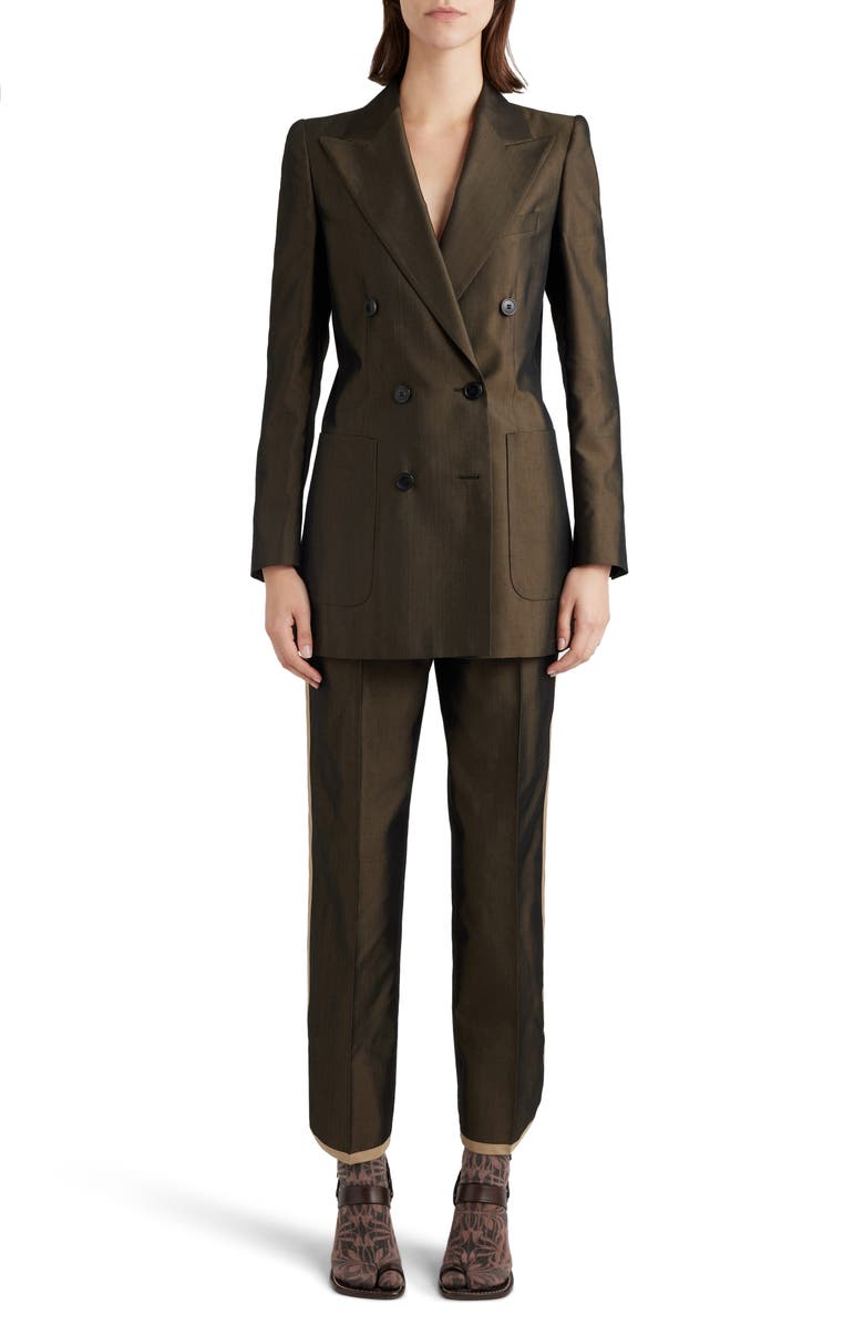 Dries Van Noten Bymee Double Breasted Cotton & Silk Blend Blazer, Alternate, color,