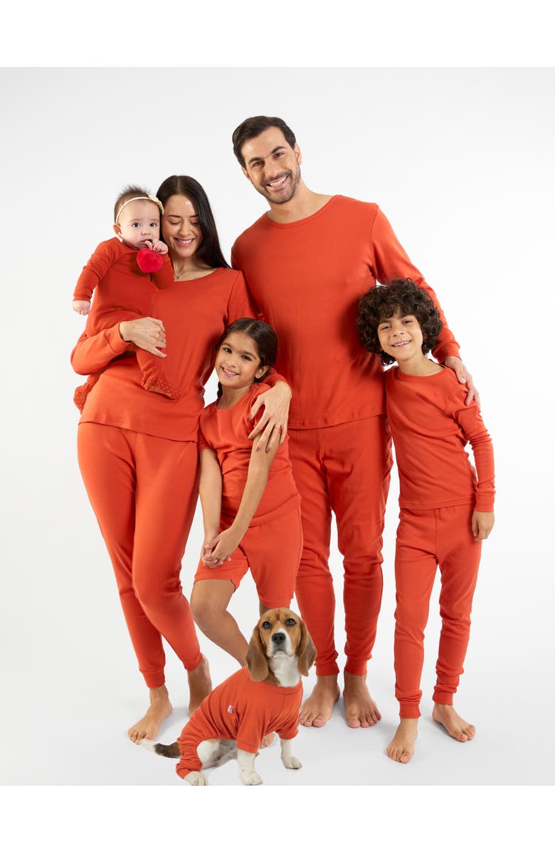 Leveret Kids Short Sleeve Cotton Solid Matching Family Pajamas, Alternate, color, Orange