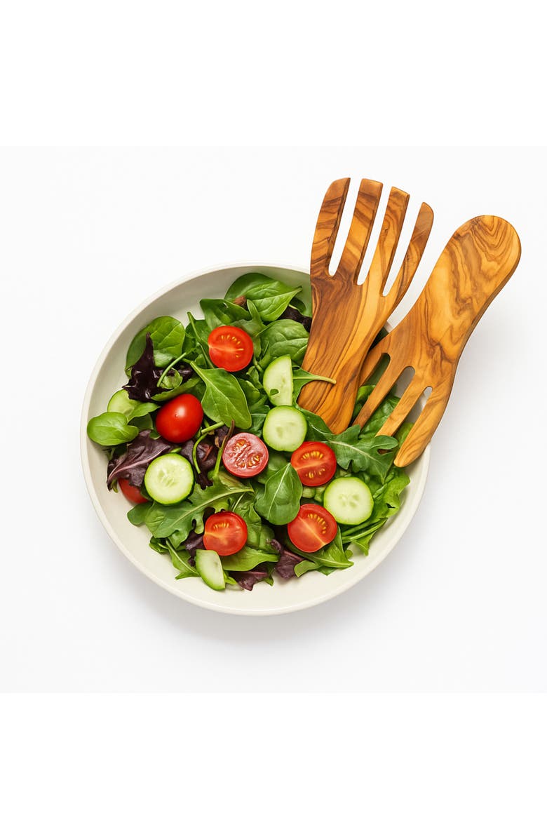 Gharyan Stoneware Natural Olive Wood Serving Forks, Set of 2, Alternate, color, Natural