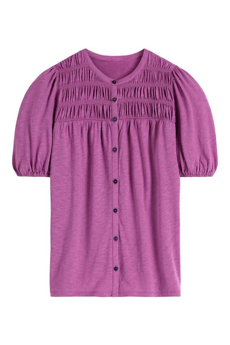 Mya Smocked Short Sleeve Button-Up Shirt, Alternate, color, MULBERRY