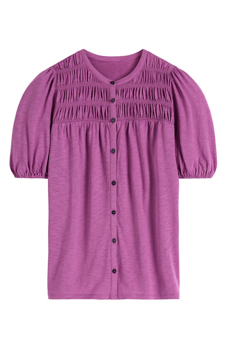 Boden Mya Smocked Short Sleeve Button-Up Shirt, Alternate, color, Mulberry