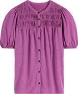 Boden Mya Smocked Short Sleeve Button-Up Shirt