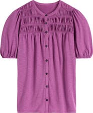Boden Mya Smocked Short Sleeve Button-Up Shirt
