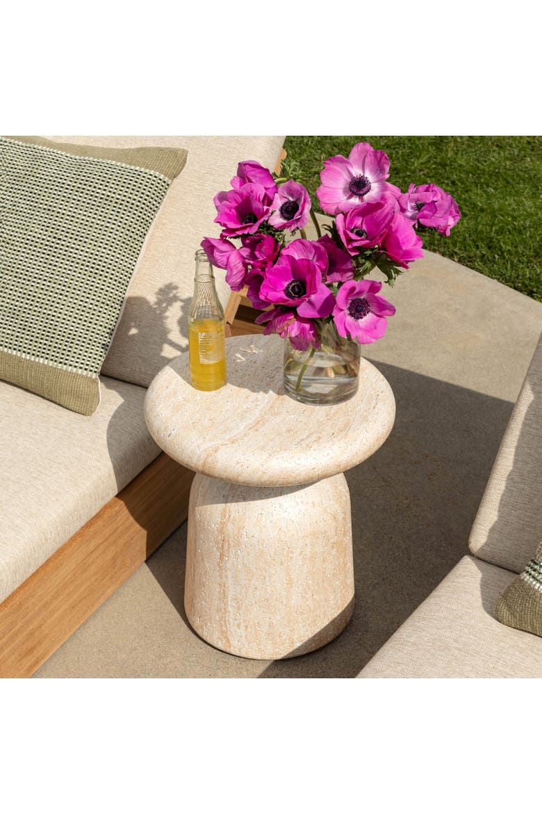 Marek Faux Travertine Outdoor Side Table, Alternate, color, Natural