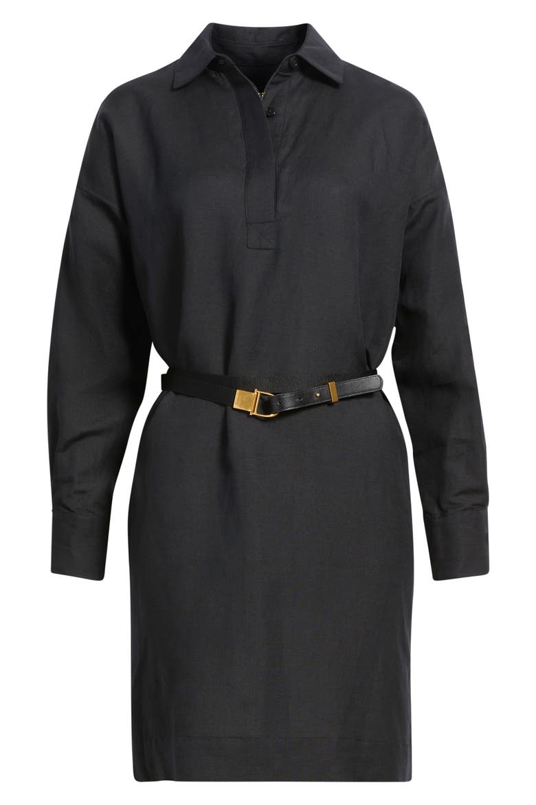 Belted Long Sleeve Polo Dress, Alternate, color, BLACK - BLK