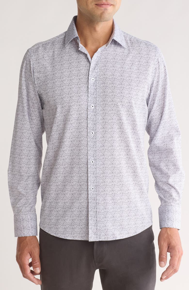 T.R. PREMIUM Splatter Print Stretch Button-Up Shirt, Main, color,