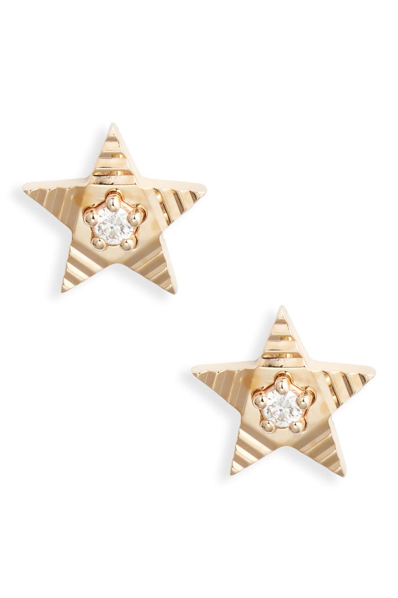 Diamond Fluted Star Stud Earrings, Main, color, YELLOW GOLD