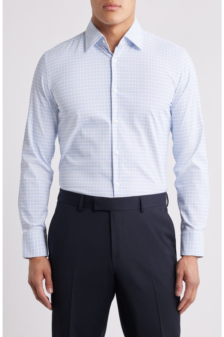 Hank Kent Slim Fit Plaid Performance Twill Dress Shirt, Main, color, OPEN BLUE