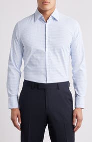 BOSS Hank Kent Slim Fit Plaid Performance Twill Dress Shirt