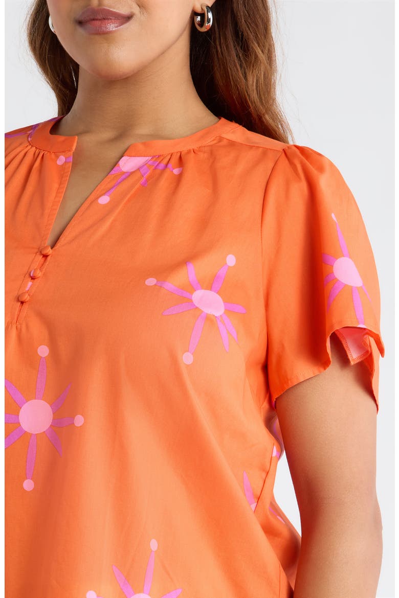 Karani Starburst Xoey Split Neck Top, Alternate, color, ORANGE FUCHSIA