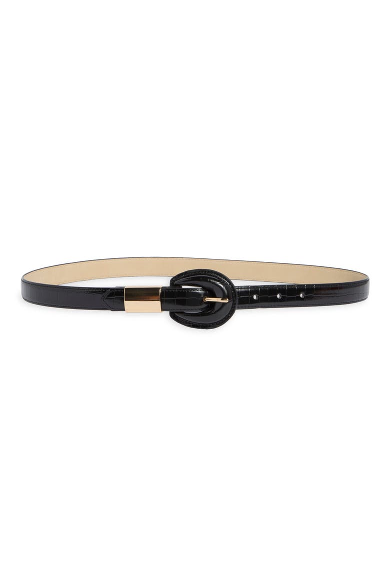 Croc Embossed Faux Leather Belt, Main, color, BLACK