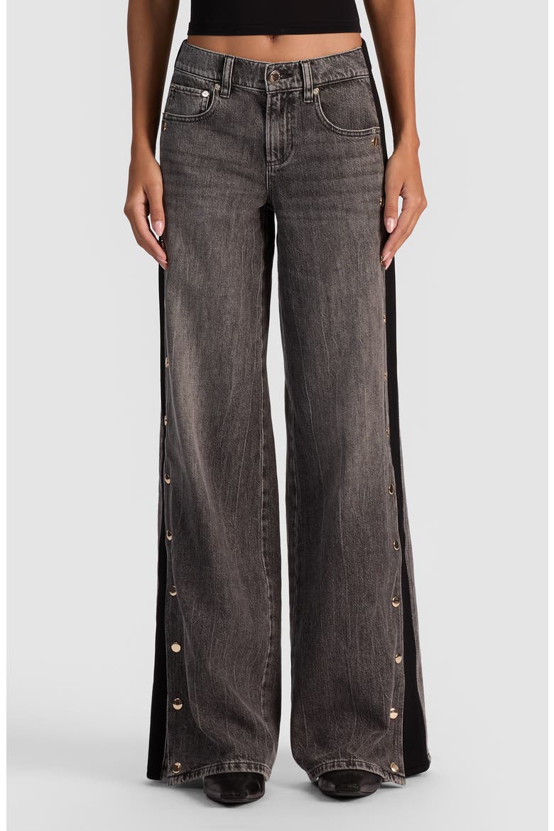 Amazing Stud Detail Knit Side Panel Wide Leg Jeans, Main, color, GEORGIA VINTAGE BLACK
