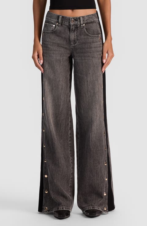 Amazing Stud Detail Knit Side Panel Wide Leg Jeans (Georgia Vintage Black)