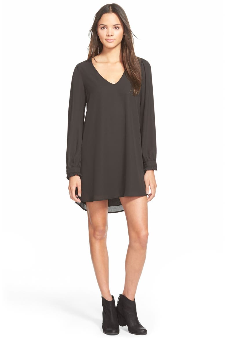 dee elle Ruffle Cuff Shift Dress, Main, color, BLACK
