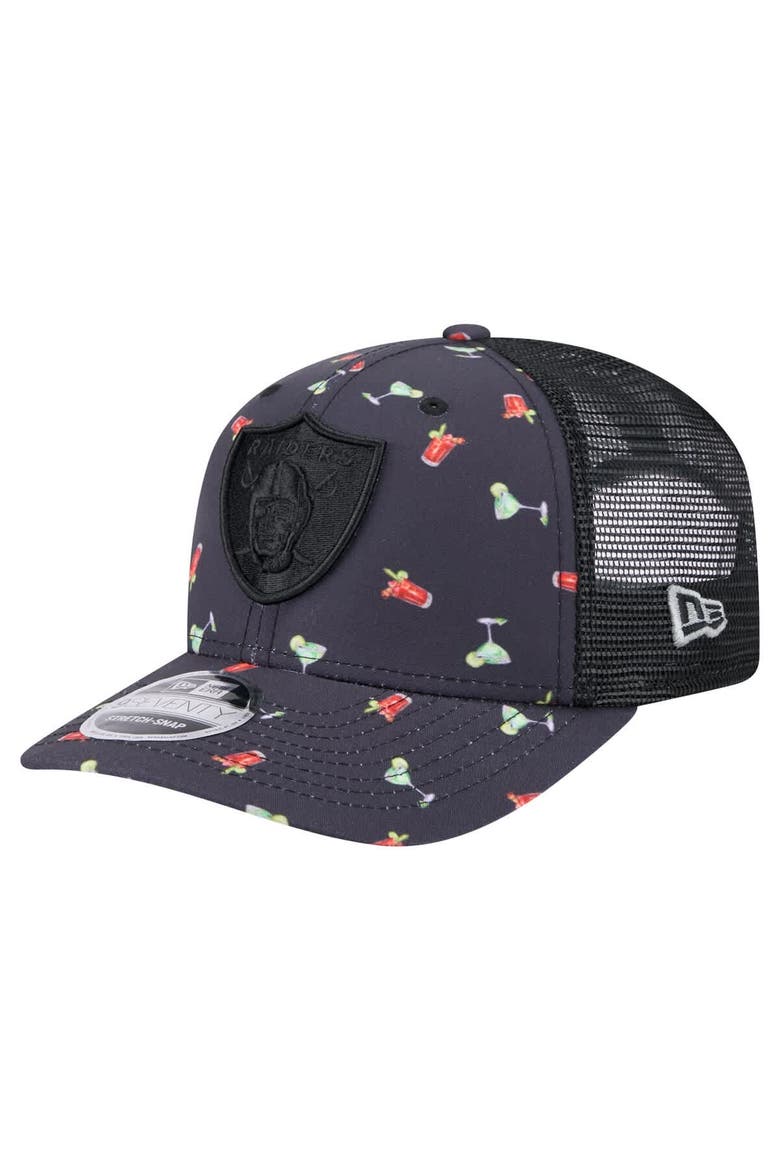 Men's New Era  Navy/Black Las Vegas Raiders Adventure Drinks Pattern 9SEVENTY Stretch-Snap Hat, Main, color, Navy