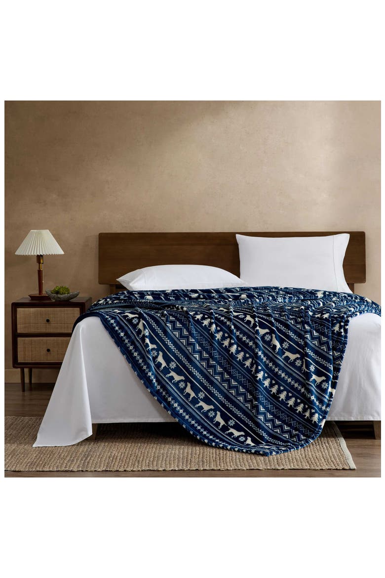 Dog Sweater Stripe Microfiber Blanket, Alternate, color, KODIAK BLUE