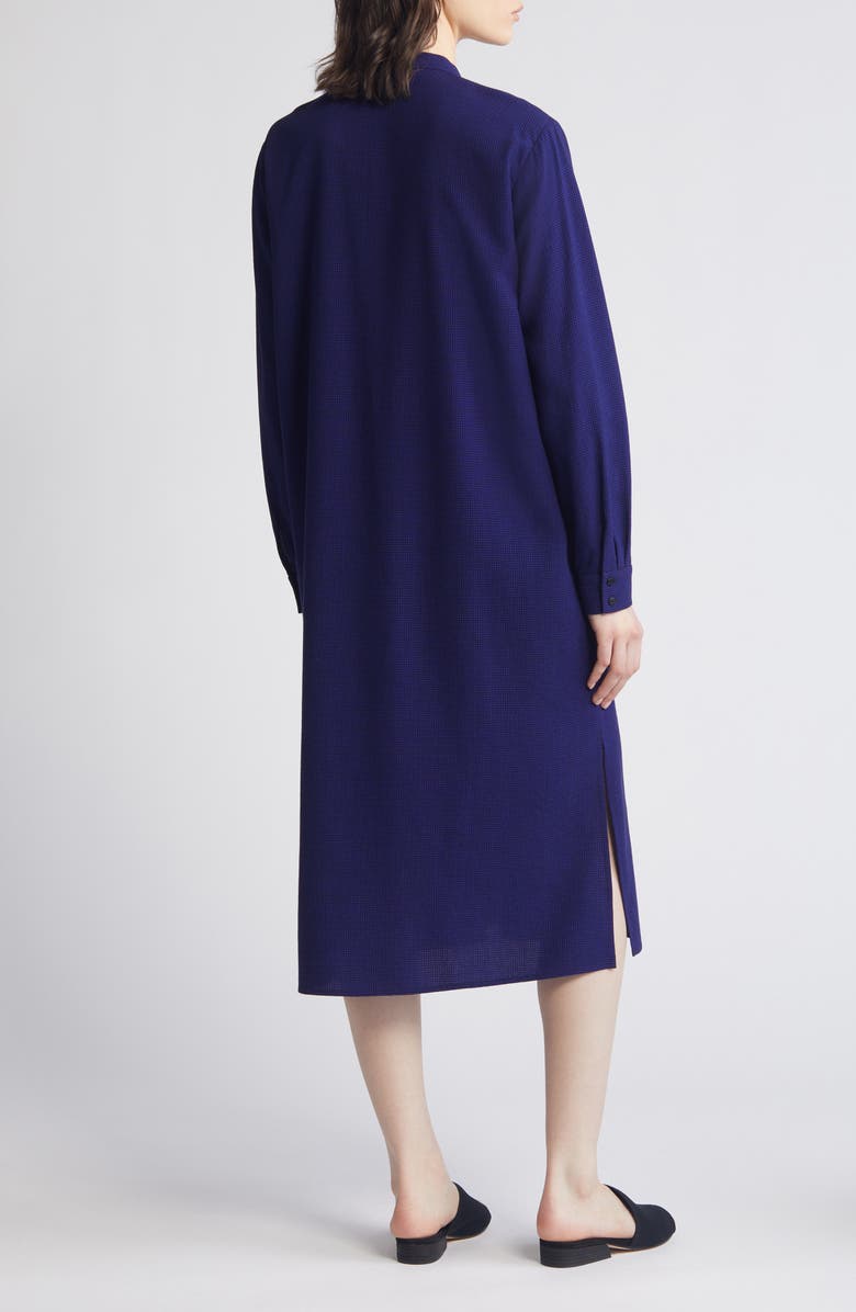Eileen Fisher Checkered Band Collar Long Sleeve Midi Shirtdress, Alternate, color, 