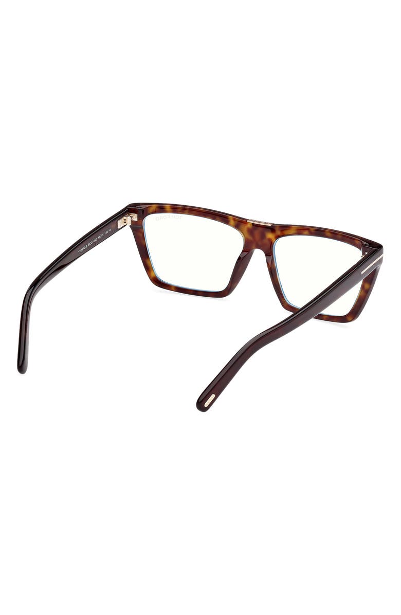 TOM FORD 57mm Square Blue Light Blocking Glasses, Alternate, color, Havana Eco / T Logo