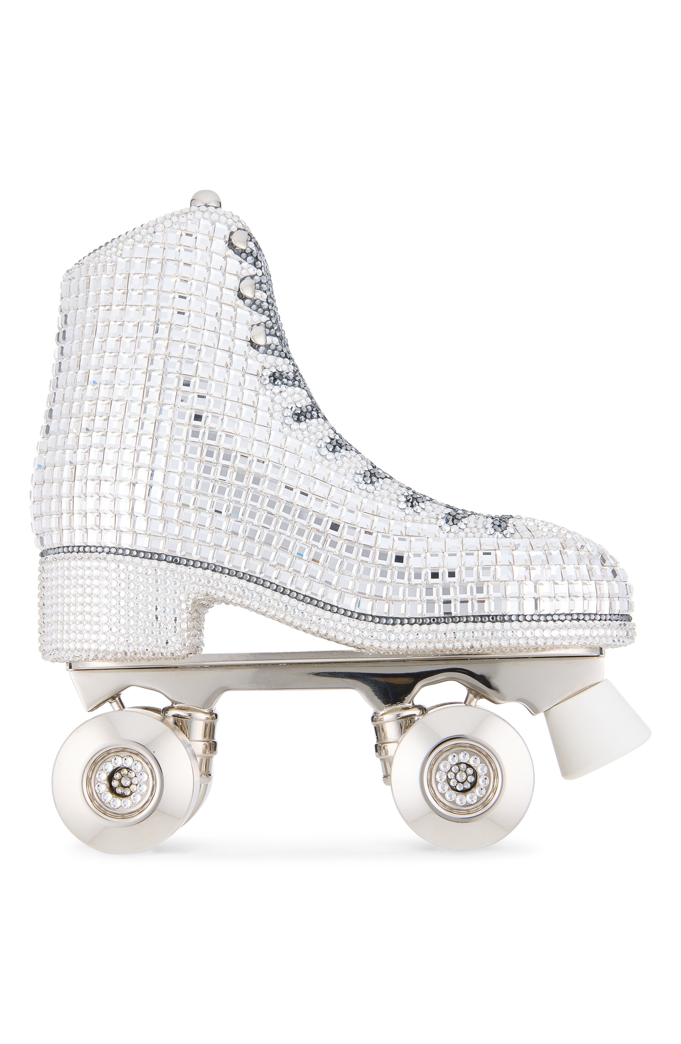 Roller Skate Crystal Clutch, Alternate, color, SILVER RHINE MULTI