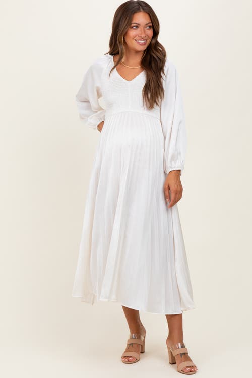 Pinkblush Satin Smocked Pleated Midi Dress In White