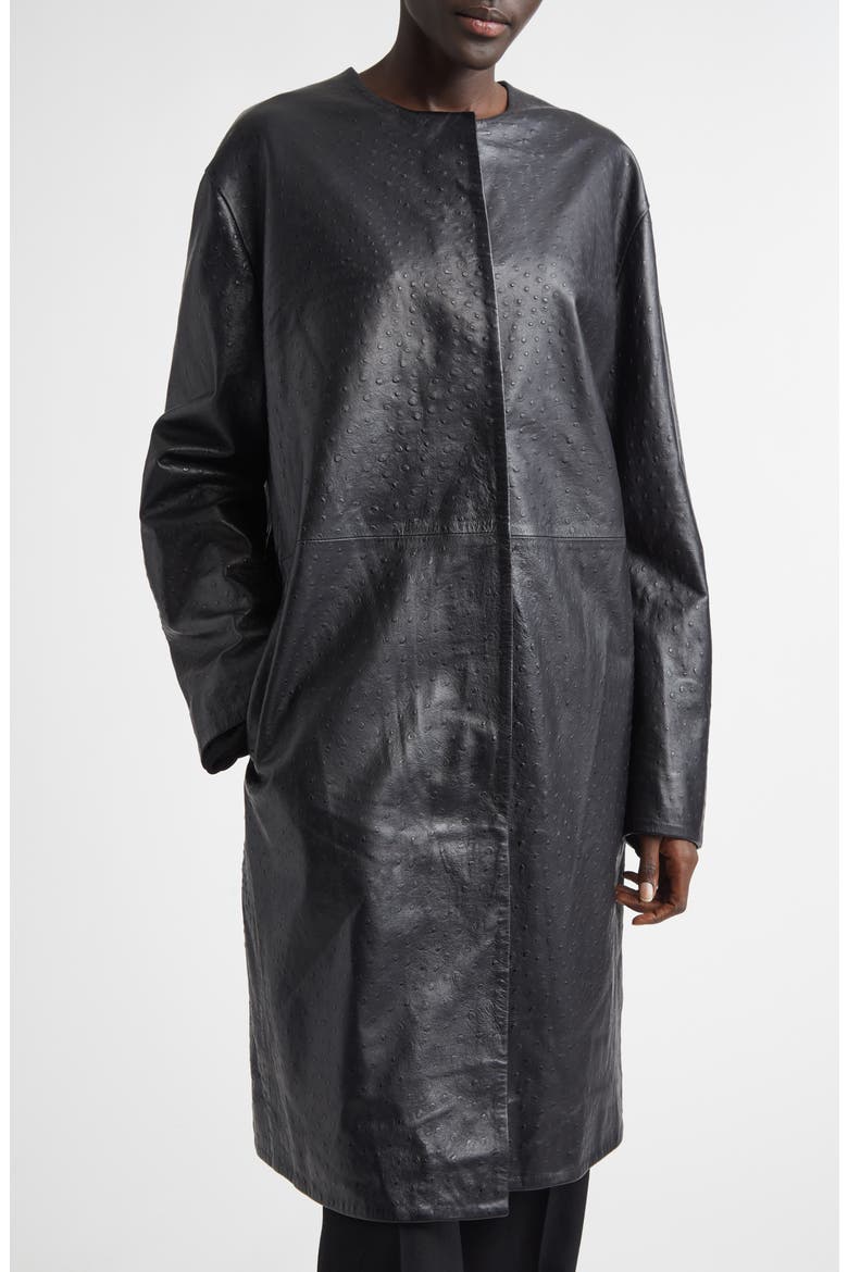 Yari Ostrich Embossed Lambskin Leather Coat, Alternate, color, BLACK
