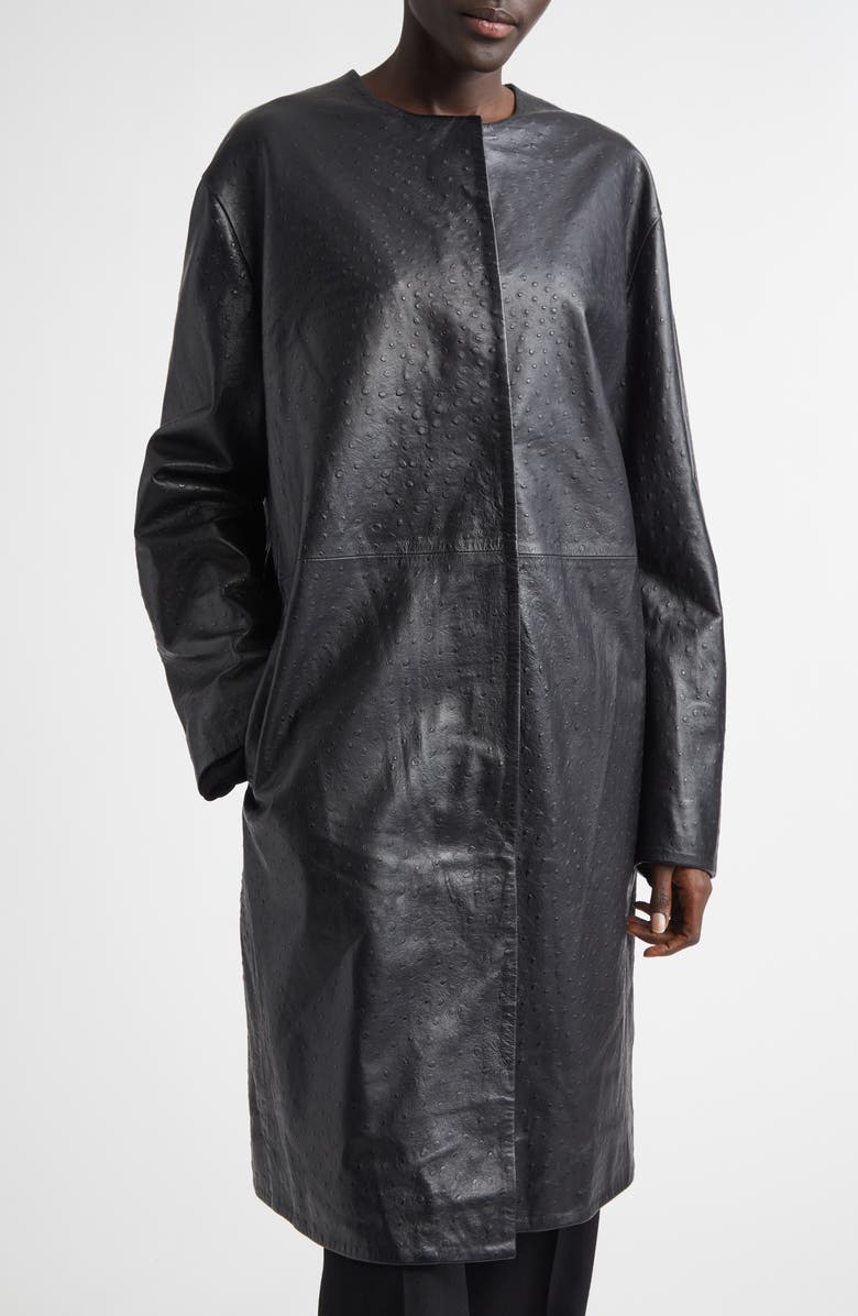 LOULOU DE SAISON Yari Ostrich Embossed Lambskin Leather Coat, Alternate, color, Black