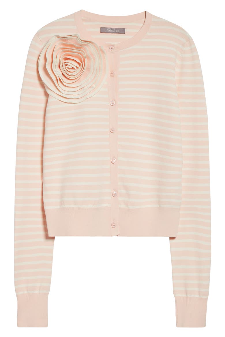 Rose Appliqué Stripe Cardigan, Alternate, color, BLUSH MULTI