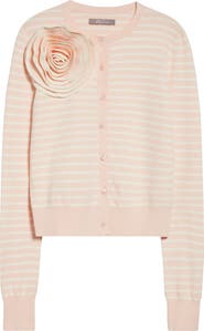 Lela Rose Rose Appliqué Stripe Cardigan